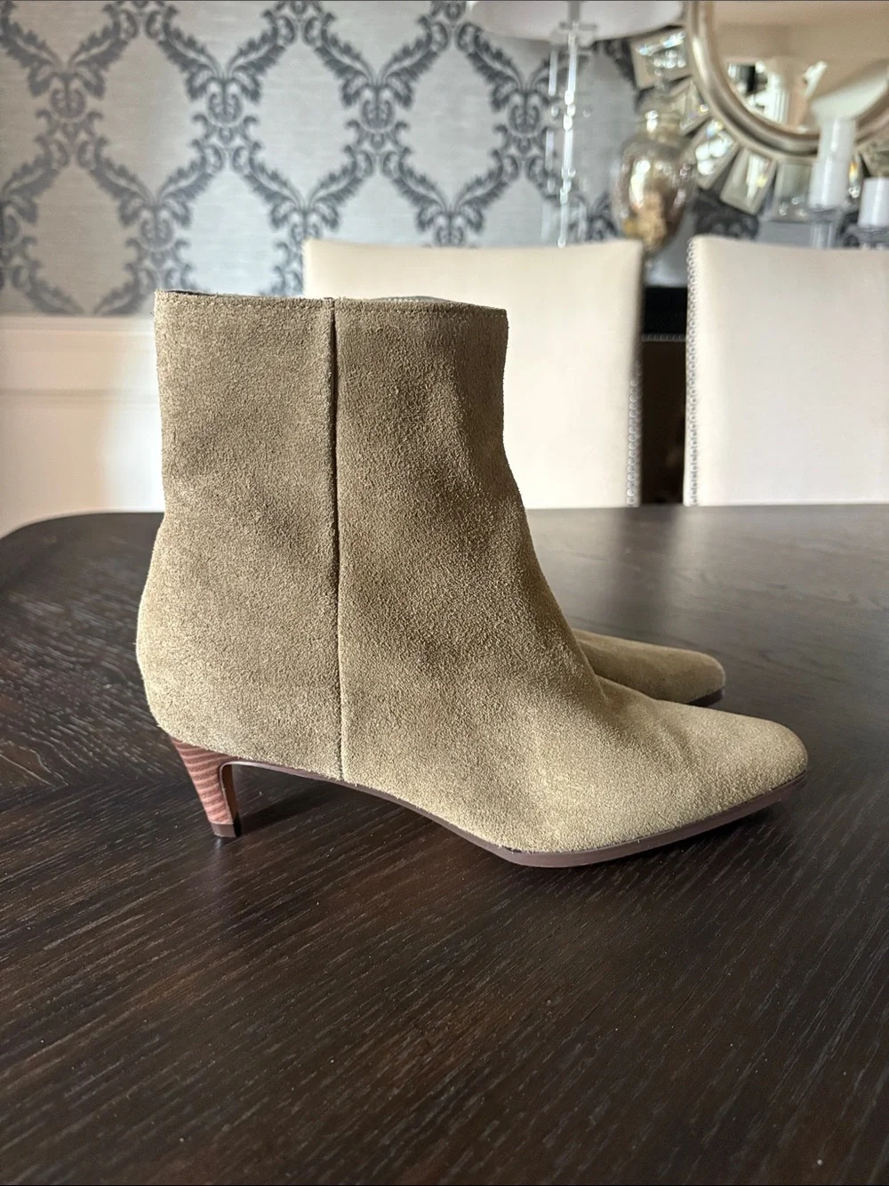 Splendid Julianna Genuine Suede Ankle Boots Olive Kitten Heel Women’s 7 NWT